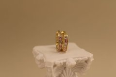 Náušnice - krúžky - číre/rúžové zirkóny - zacvakávacie - žlté zlato - 14K