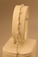 Náramok - biele perličky - pancier - žlté zlato - 14K