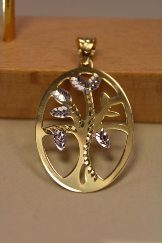 Prívesok- vyrezávaný strom života- viacfarebné zlato-14 karátov