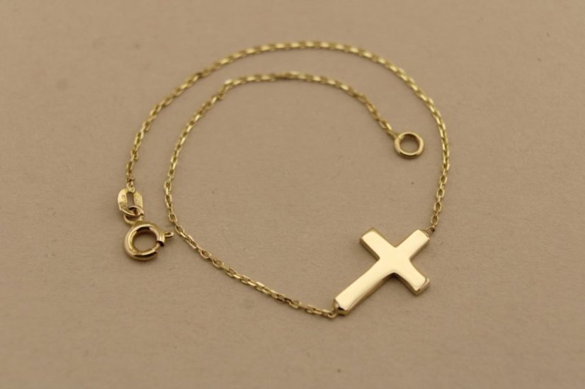 Zlatý náramok - Hladký krížik - 14k - Žlté zlato
