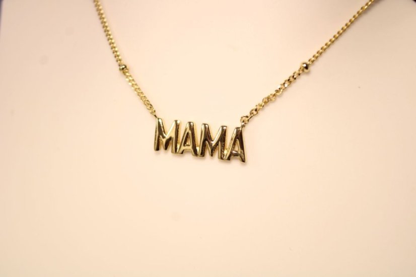 Retiazka- celebritka- guličky- nápis MAMA- pozlátené striebro