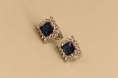 Náušnice - modrý kameň- číre zirkóny- zacvakávacie- rhódiované striebro