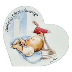 Drevený strieborný malovaný obraz krst v tvare srdca 925/1000