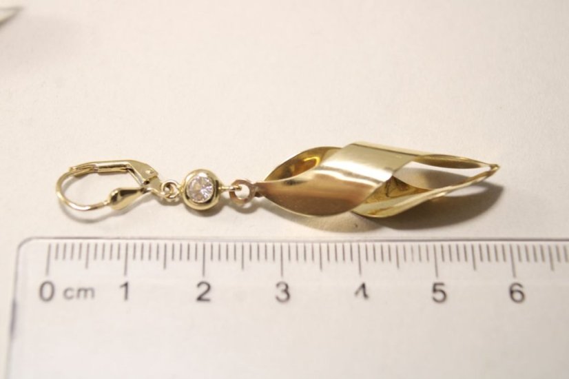 Naušnice- točený vzor- číry zirkón-patent- žlté zlato- 14 karátov