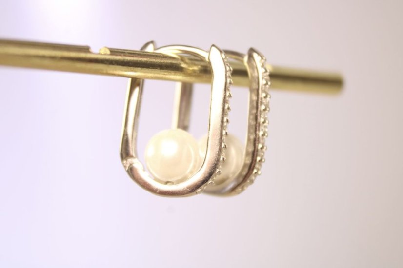 Strieborné oválne náušnice zirkónové s bielymi perlami, rhodium, kĺbové zapínanie, 2,50 g, 925/1000