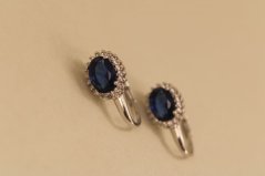 Náušnice- modrý kameň- číre zirkóny- patent- rhódiované striebro
