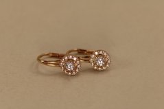 Náušnice- okrúhly tvar- číre zirkóny- patent-rúžové zlato- 14 karátov