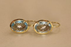 Náušnice - prírodný topás - patent - žlté zlato -14K