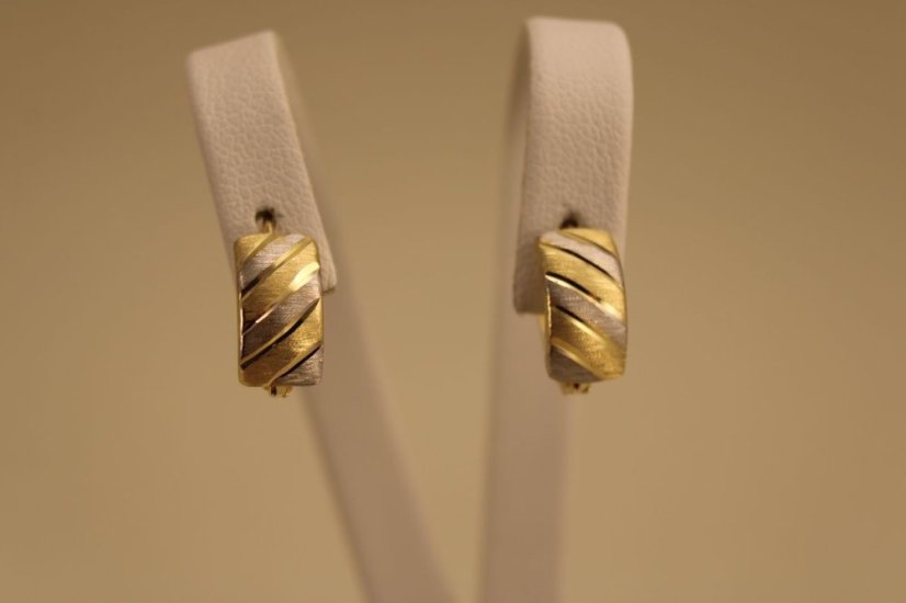 Naušnice - gravír - matovanie - patent - viacfarebné zlato - 14 karátov