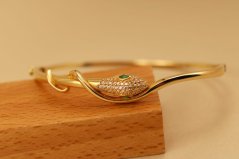 Pevný náramok - Had - Zirkón - 14k - Žlté zlato