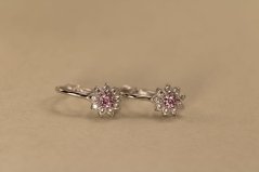 Náušnice-kvietky- farebné zirkóny- patent- biele zlato-14K