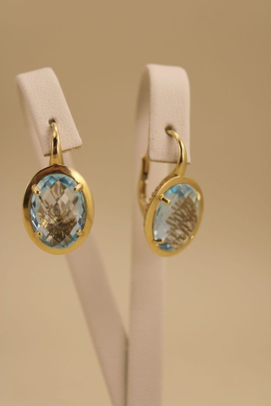 Náušnice - prírodný topás - patent - žlté zlato -14K