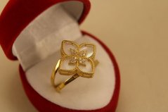 Prsteň "ROBERTO COIN"- perleť-žlté zlato-číre zirkóny-14 karátov