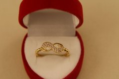 Prsteň- polguličky- nekonečno- zirkóny- žlté zlato- 14K