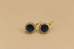 Náušnice - modrý a číry zirkón - patent - pozlátené striebro
