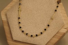 Zlatá retiazka - Krížik - čierne guličky - 14k - žlté zlato