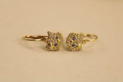 Náušnice- mačičky- farebné zirkóny- brizúra- žlté zlato- 14 karátov