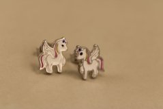 Náušnice- jednorožec- farebný smalt- puzetky- rhódiované striebro