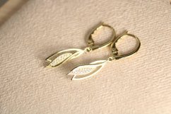 Zlaté visiace náušnice listy, číre zirkóny, žlté zlato, patentové zapínanie, 1,95 g, 14K, 585/1000