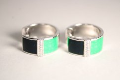 Strieborné náušnice s farebným smaltom a zirkónmi, rhodium, zacvakávacie zapínanie,8,08 g, 925/1000