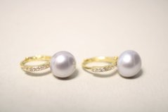 Náušnice perla- zirkóny-patent- pozlátené striebro
