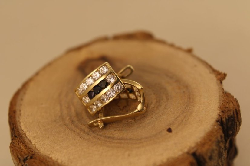 Náušnice -číre-čierne- zirkóny- francúzsky patent- žlté zlato- 14K