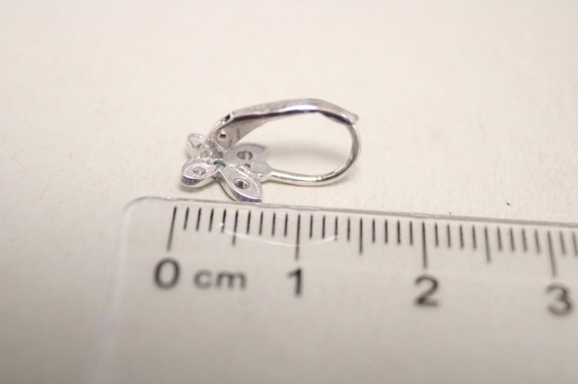 Zlaté náušnice roztomilé motýliky z bieleho zlata,číre a modré zirkóny,klasické zapínanie, 1,37g, 14K, 585/1000
