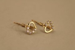 Náušnice- srdiečka- číry zirkón- brizúra- žlté zlato- 14 karátov