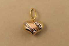Prívesok- duté srdce- viacfarebné zlato- 14 karátov