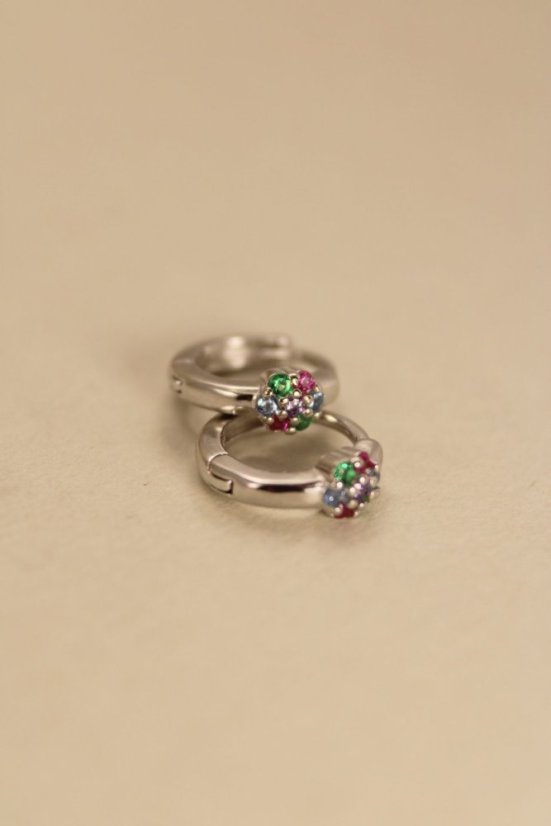 Náušnice -farebné zirkóny-zacvakávacie zapínanie-rhodium-striebro