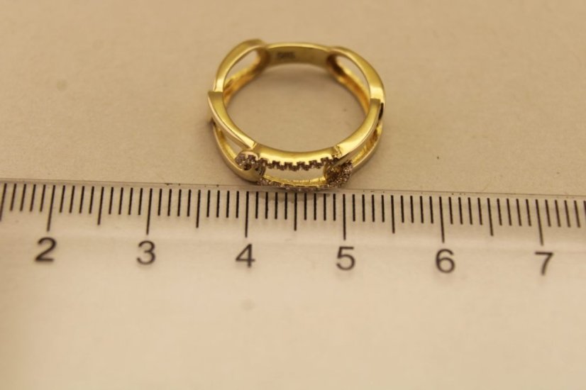 Zlatý prsteň - Reťaz - Číre zirkóny - Žlté zlato - 14k