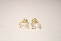 Náušnice-obdĺžnikový zirkón- šrúbky- žlté zlato- 14 karátov