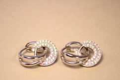 Náušnice -dvojité krúžky-s čírymi zirkónmi- zacvakávacie zapínanie-rhodium-striebro