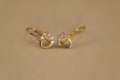 Náušnice- srdiečka- číry zirkón- brizúra- žlté zlato- 14 karátov