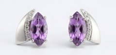 Naušnice- fialový ametyst- zirkóny- puzetky- rhódiované striebro
