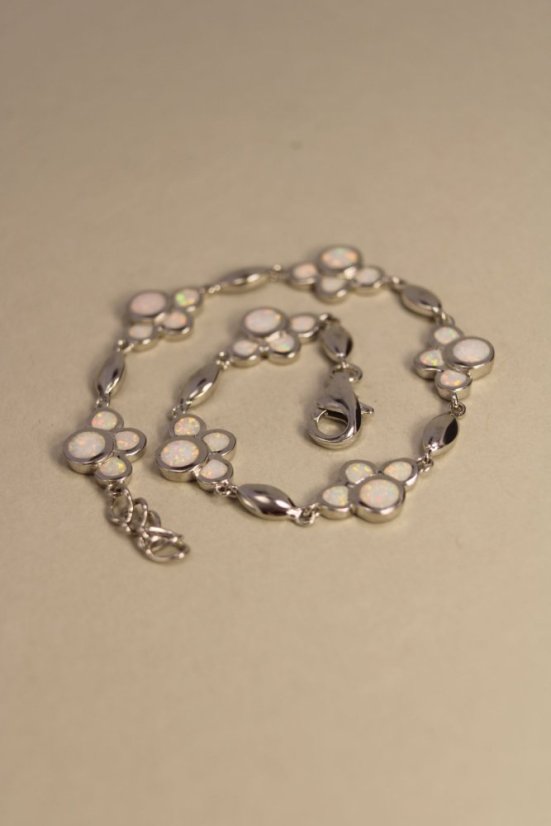Náramok-biely opál-labky-rhodium-striebro