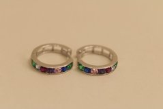 Náušnice- kruhy- farebné zirkóny- zacvakávacie- biele zlato- 14K