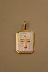 Prívesok-platnička-kombinované zlato-krížik-14 karátov