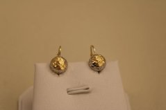 Náušnice - gravírovaná guľôčka - patent - viacfarebné zlato -14K