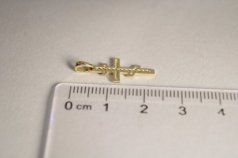 Zlatý právoslavný kríž gravírovaný, žlté zlato, 0,64 g, 14 karátov 585/1000