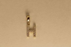 Prívesok - písmeno H - číre zirkóny - žlté zlato - 14K