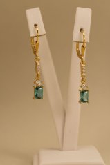 Náušnice - tyrkysový kameň - číre zirkóny - patent - pozlátené striebro