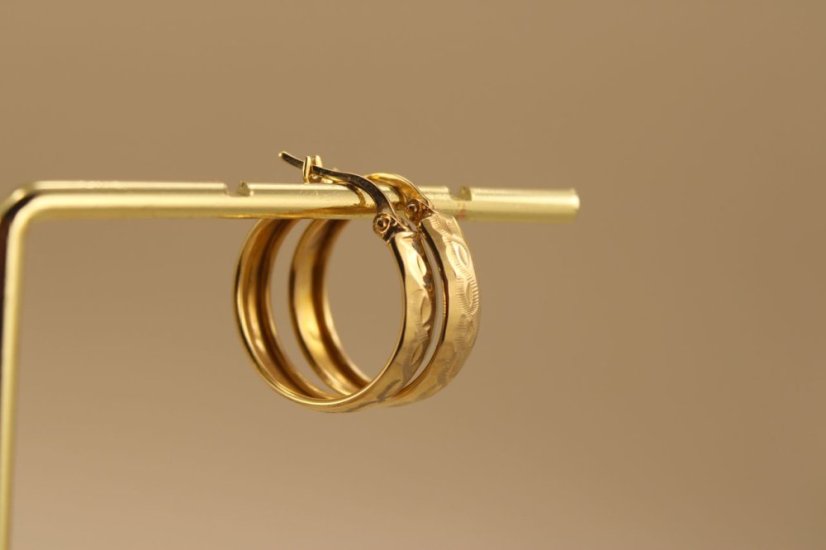 Náušnice gravírované kruhy-žlté zlato-14 karátov - Farba zlata: Žltá, Váha (g): 2,43, Rýdzosť: 14 karátov 585/1000, Dámske/Pánske: Dámske