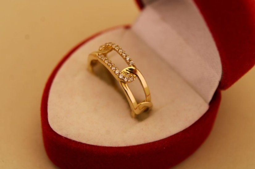 Zlatý prsteň - Reťaz - Číre zirkóny - Žlté zlato - 14k
