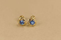 Náušnice- modrý zirkón- šrúbky- pozlátené striebro