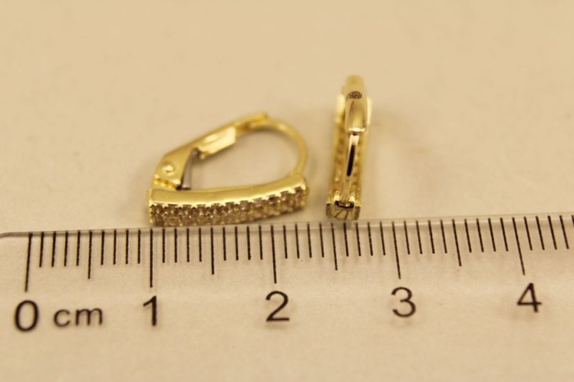Zlaté náušnice, žlté zlato, klasický patent, číre zirkóny, 1,88g, 14k 585/1000