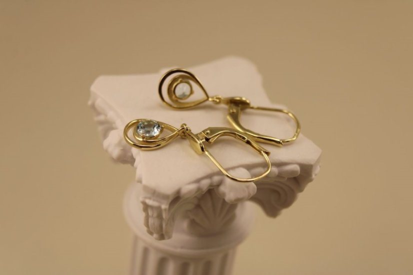 Náušnice- modrý Topás- patent- žlté zlato- 14 karátov