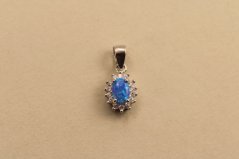 Prívesok - modrý opál - číre zirkóny - rhodium - striebro