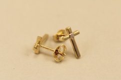 Náušnice- kríž- číry zirkón- napichovačky- žlté zlato- 14 karátov