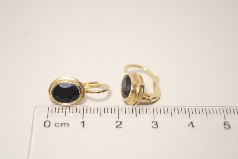 Náušnice-čierny zirkón-žlté zlato-patent- 14 karátov